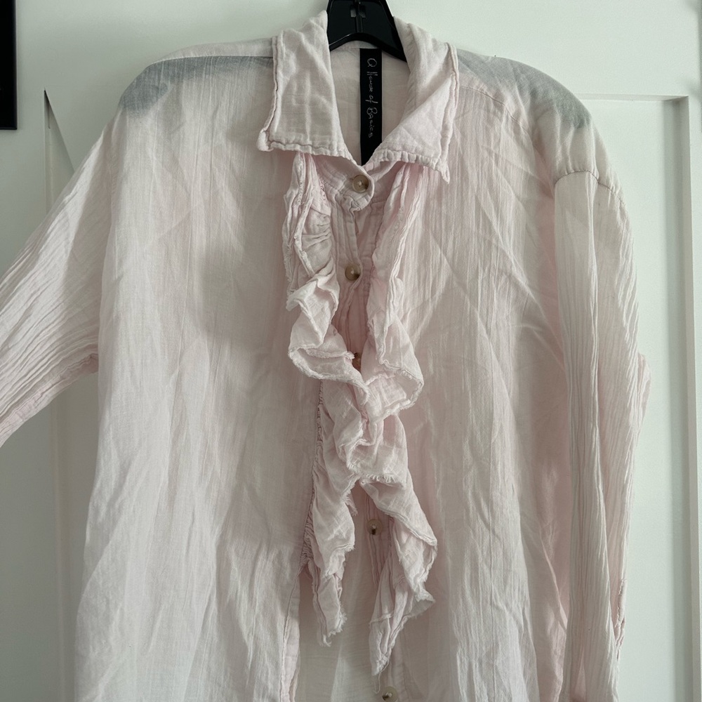 House of Basics ruffle front blouse in light pink